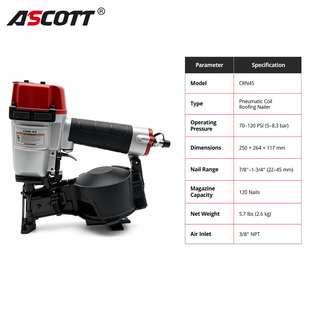 Ascott CRN45 Roofing Coil Nail - đánh giá và giá Coil Roofing Nailer Pneumatic 15 Degree