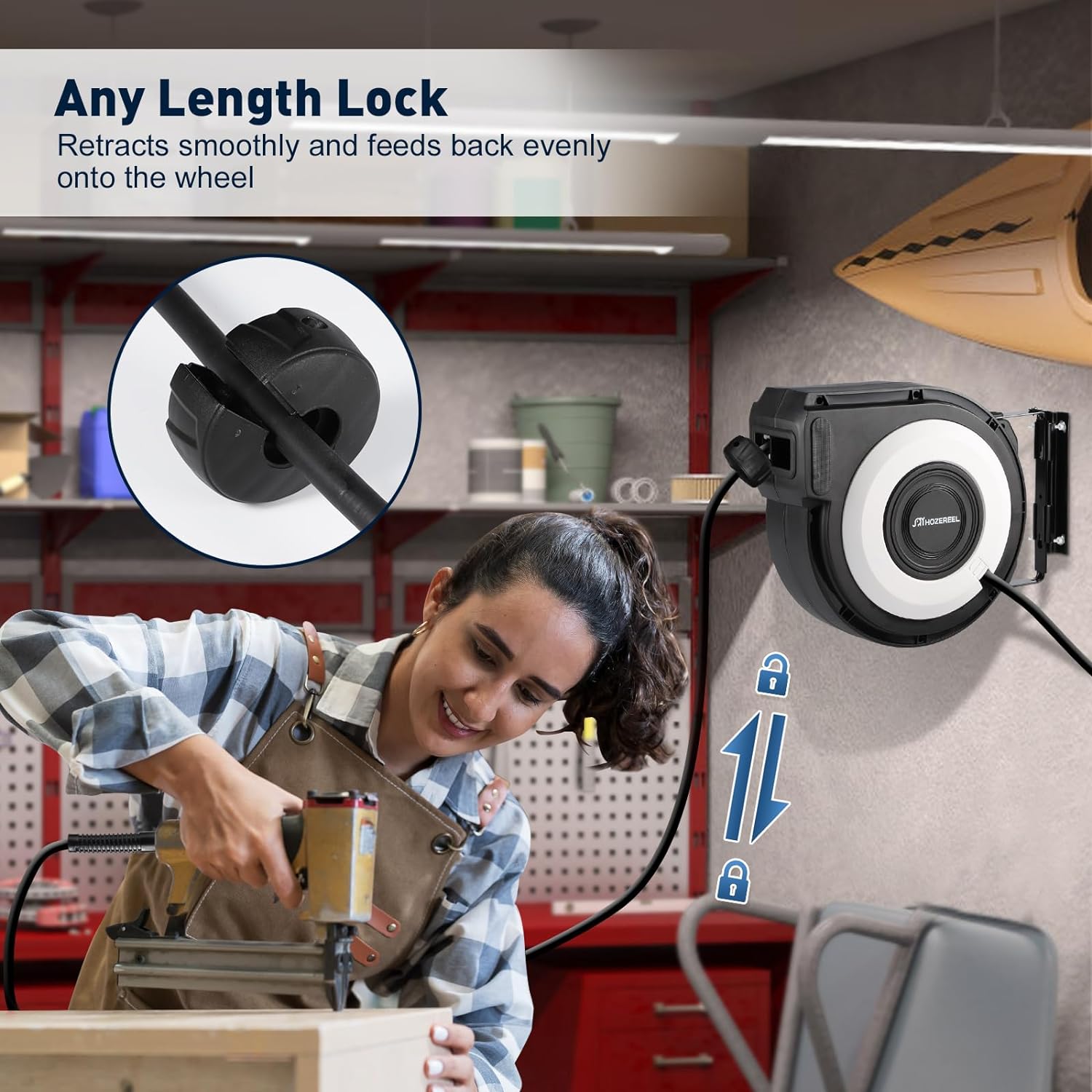Enclosed Retractable Air Hose  - đánh giá và giá Air Compressor Air Hose 3/8 Hybrid 50Ft
