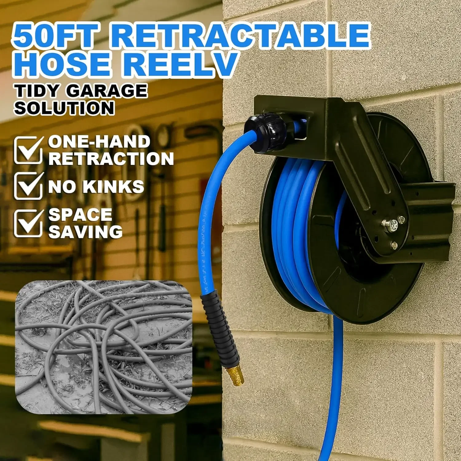 Heavy Duty Retractable Air Hos - đánh giá và giá Air Compressor Air Hose 3/8 Hybrid 50Ft